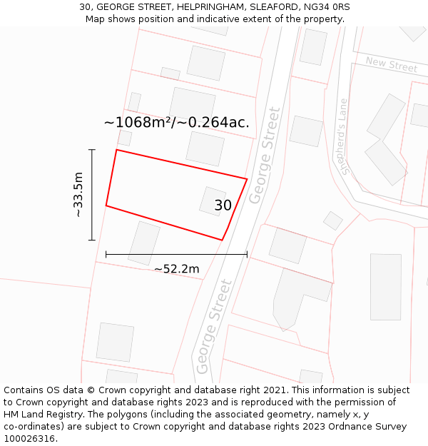 30, GEORGE STREET, HELPRINGHAM, SLEAFORD, NG34 0RS: Plot and title map