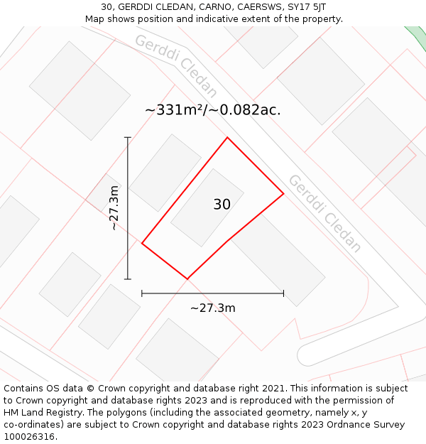 30, GERDDI CLEDAN, CARNO, CAERSWS, SY17 5JT: Plot and title map