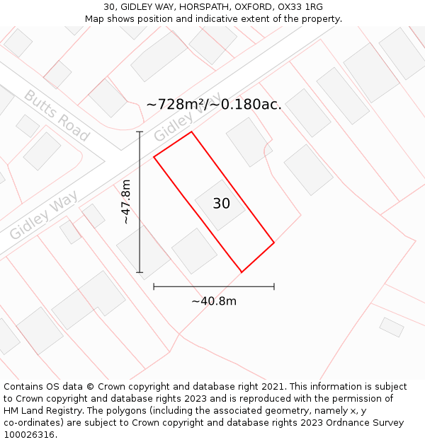 30, GIDLEY WAY, HORSPATH, OXFORD, OX33 1RG: Plot and title map