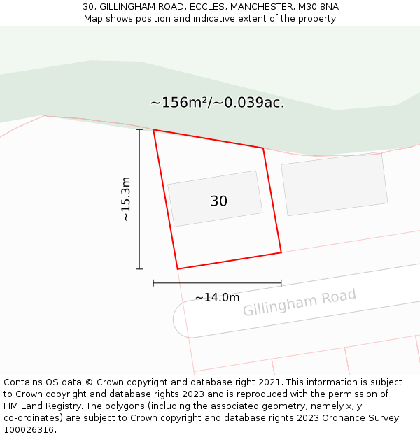 30, GILLINGHAM ROAD, ECCLES, MANCHESTER, M30 8NA: Plot and title map