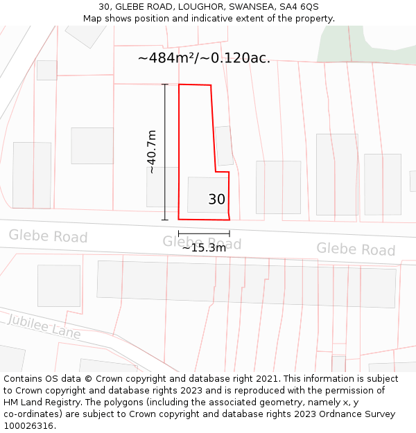 30, GLEBE ROAD, LOUGHOR, SWANSEA, SA4 6QS: Plot and title map