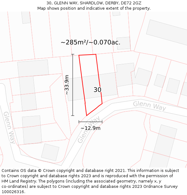 30, GLENN WAY, SHARDLOW, DERBY, DE72 2GZ: Plot and title map