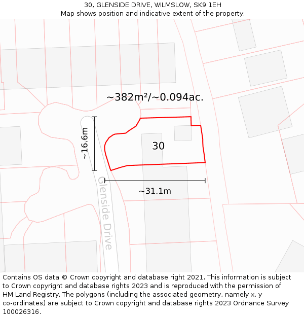 30, GLENSIDE DRIVE, WILMSLOW, SK9 1EH: Plot and title map