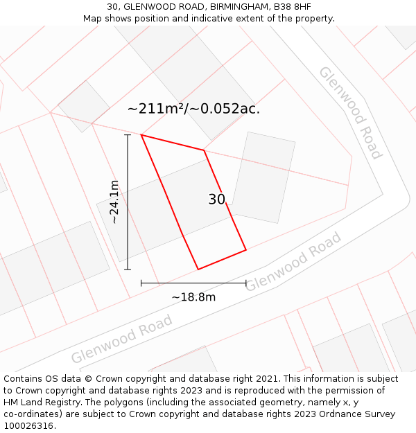 30, GLENWOOD ROAD, BIRMINGHAM, B38 8HF: Plot and title map