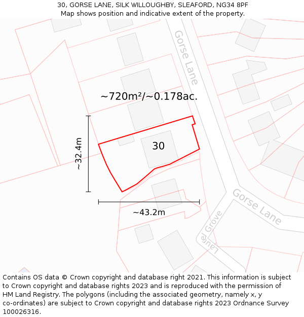 30, GORSE LANE, SILK WILLOUGHBY, SLEAFORD, NG34 8PF: Plot and title map