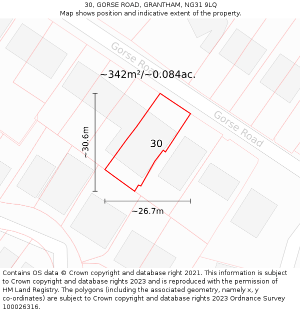 30, GORSE ROAD, GRANTHAM, NG31 9LQ: Plot and title map