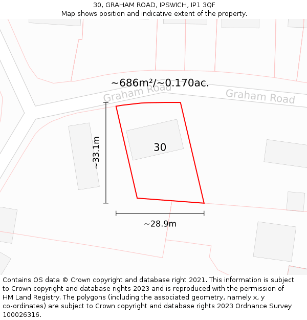 30, GRAHAM ROAD, IPSWICH, IP1 3QF: Plot and title map