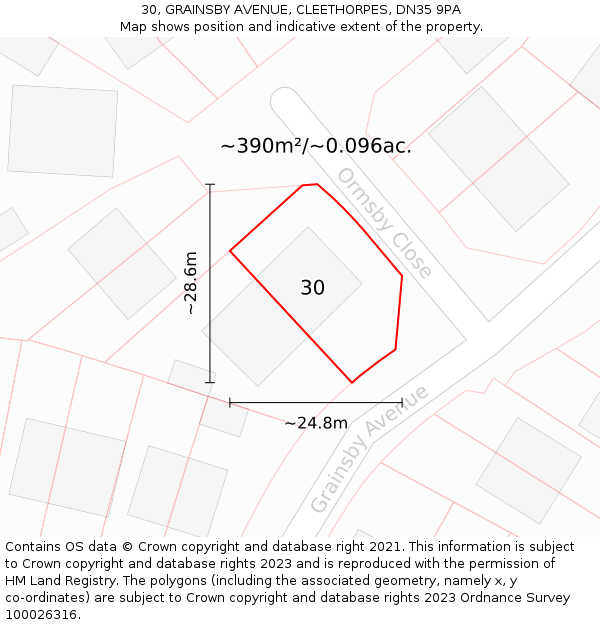 30, GRAINSBY AVENUE, CLEETHORPES, DN35 9PA: Plot and title map