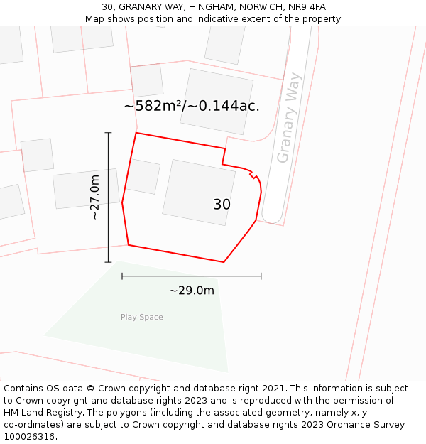 30, GRANARY WAY, HINGHAM, NORWICH, NR9 4FA: Plot and title map