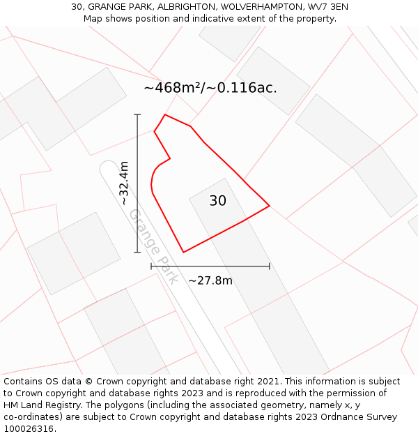 30, GRANGE PARK, ALBRIGHTON, WOLVERHAMPTON, WV7 3EN: Plot and title map