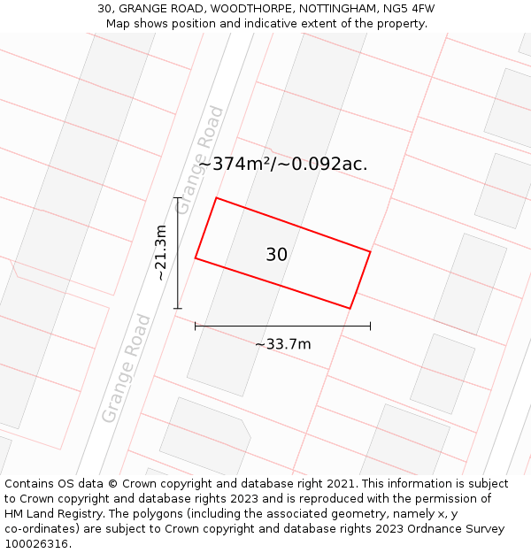 30, GRANGE ROAD, WOODTHORPE, NOTTINGHAM, NG5 4FW: Plot and title map