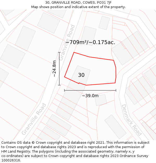 30, GRANVILLE ROAD, COWES, PO31 7JF: Plot and title map