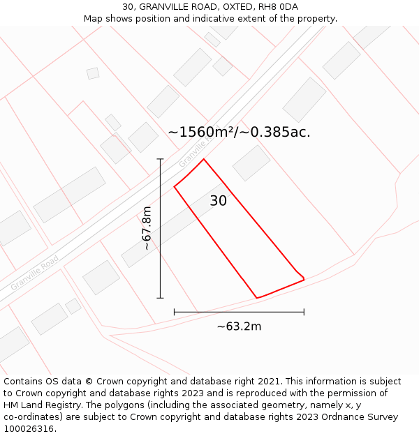 30, GRANVILLE ROAD, OXTED, RH8 0DA: Plot and title map