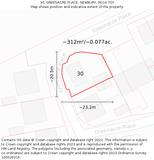 30, GREENACRE PLACE, NEWBURY, RG14 7GY: Plot and title map