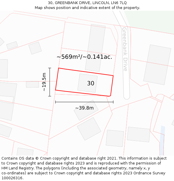 30, GREENBANK DRIVE, LINCOLN, LN6 7LQ: Plot and title map