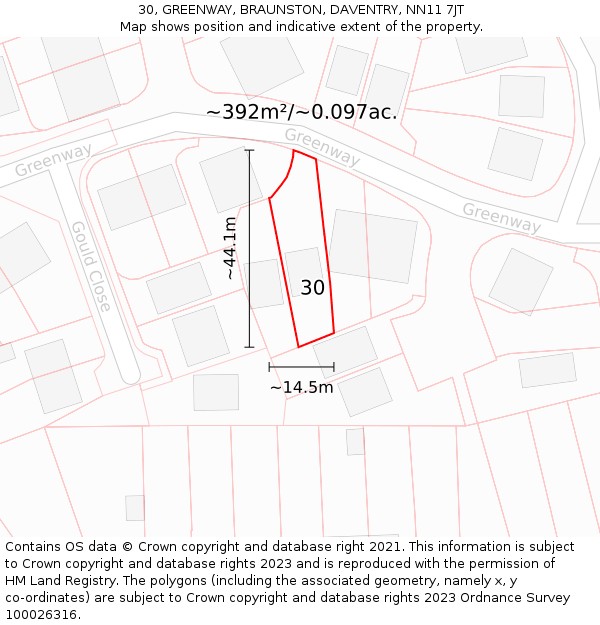 30, GREENWAY, BRAUNSTON, DAVENTRY, NN11 7JT: Plot and title map