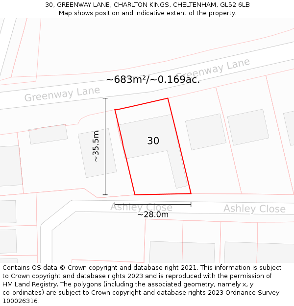 30, GREENWAY LANE, CHARLTON KINGS, CHELTENHAM, GL52 6LB: Plot and title map