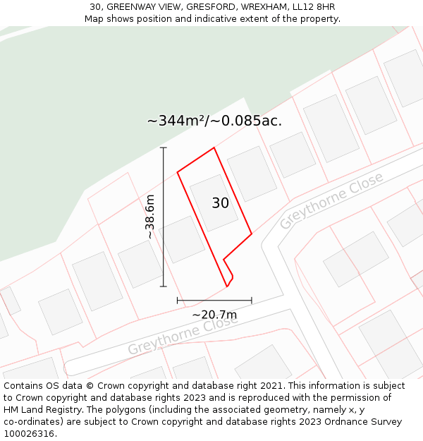 30, GREENWAY VIEW, GRESFORD, WREXHAM, LL12 8HR: Plot and title map