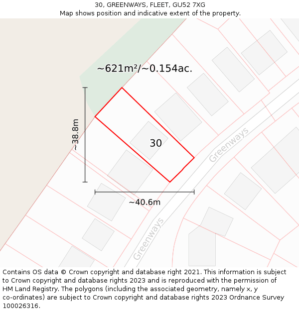 30, GREENWAYS, FLEET, GU52 7XG: Plot and title map