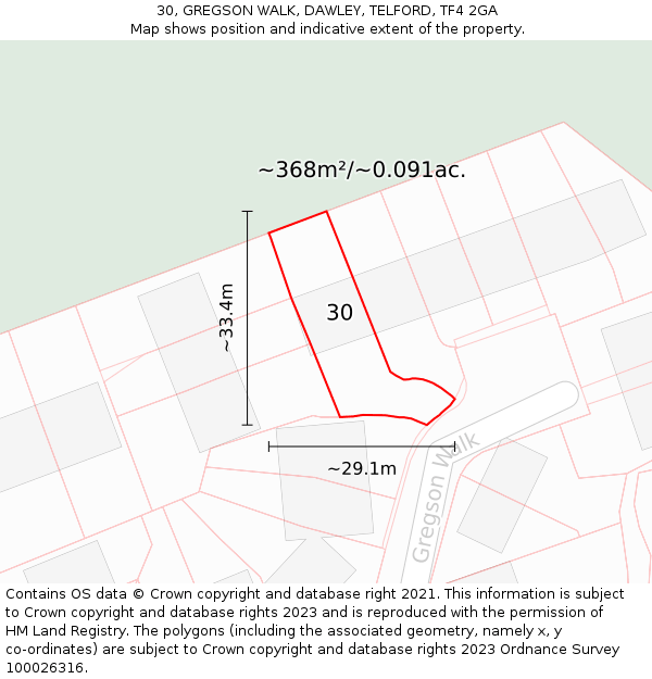 30, GREGSON WALK, DAWLEY, TELFORD, TF4 2GA: Plot and title map