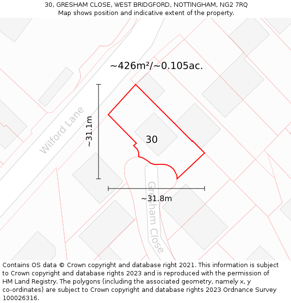 30, GRESHAM CLOSE, WEST BRIDGFORD, NOTTINGHAM, NG2 7RQ: Plot and title map