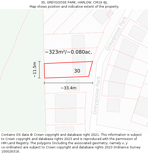 30, GREYGOOSE PARK, HARLOW, CM19 4JL: Plot and title map