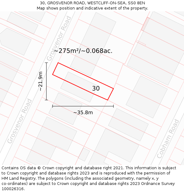 30, GROSVENOR ROAD, WESTCLIFF-ON-SEA, SS0 8EN: Plot and title map