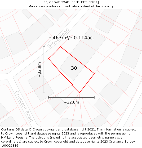 30, GROVE ROAD, BENFLEET, SS7 1JJ: Plot and title map