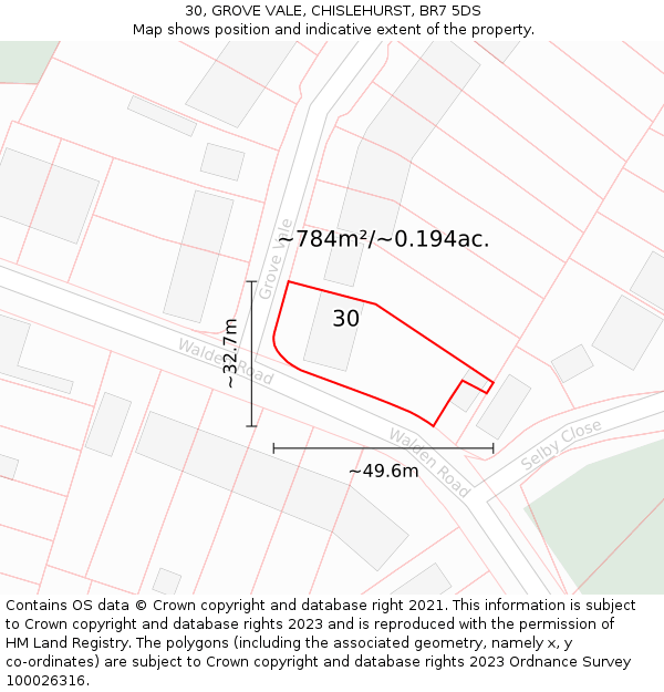 30, GROVE VALE, CHISLEHURST, BR7 5DS: Plot and title map