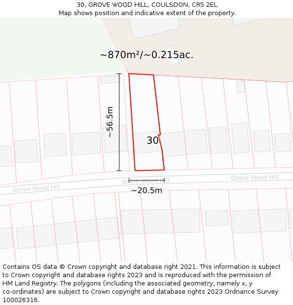 30, GROVE WOOD HILL, COULSDON, CR5 2EL: Plot and title map