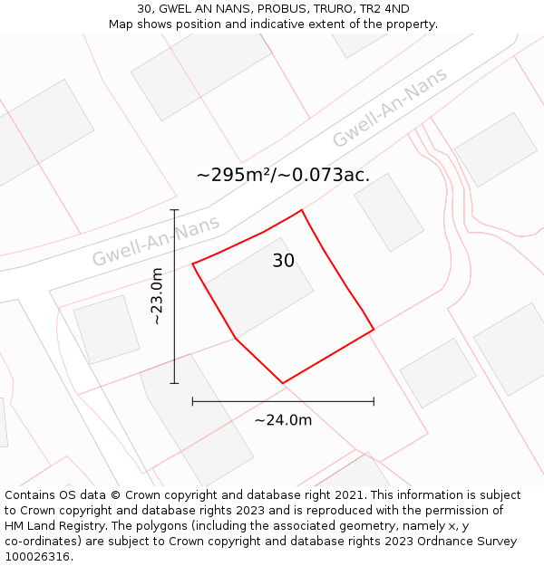 30, GWEL AN NANS, PROBUS, TRURO, TR2 4ND: Plot and title map