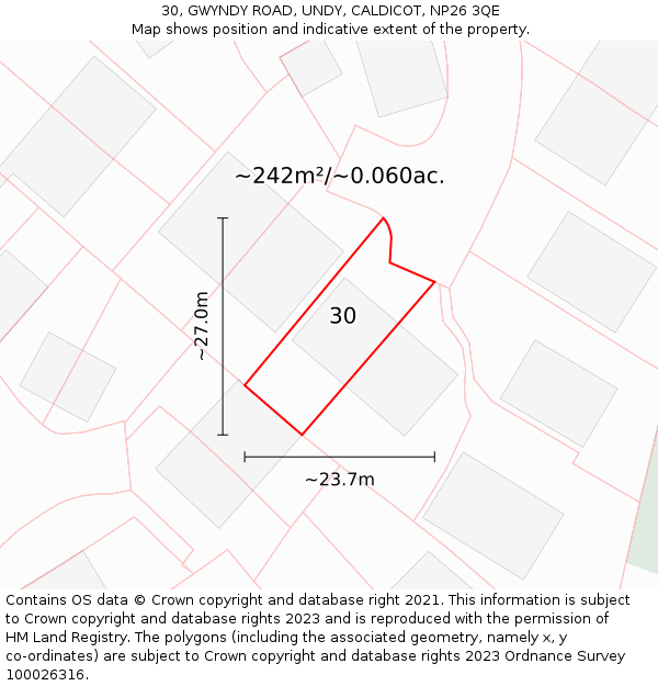 30, GWYNDY ROAD, UNDY, CALDICOT, NP26 3QE: Plot and title map