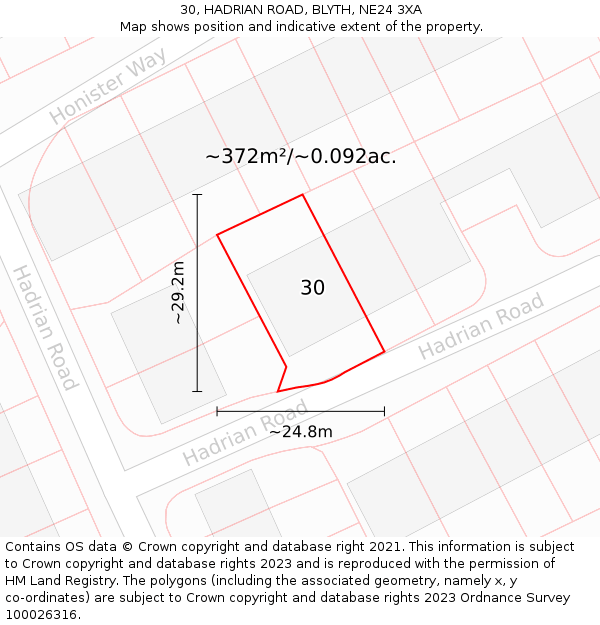 30, HADRIAN ROAD, BLYTH, NE24 3XA: Plot and title map