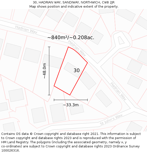 30, HADRIAN WAY, SANDIWAY, NORTHWICH, CW8 2JR: Plot and title map