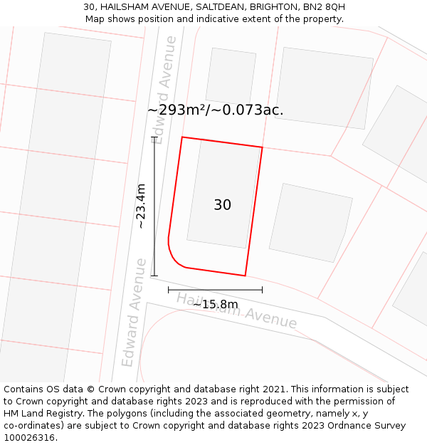 30, HAILSHAM AVENUE, SALTDEAN, BRIGHTON, BN2 8QH: Plot and title map