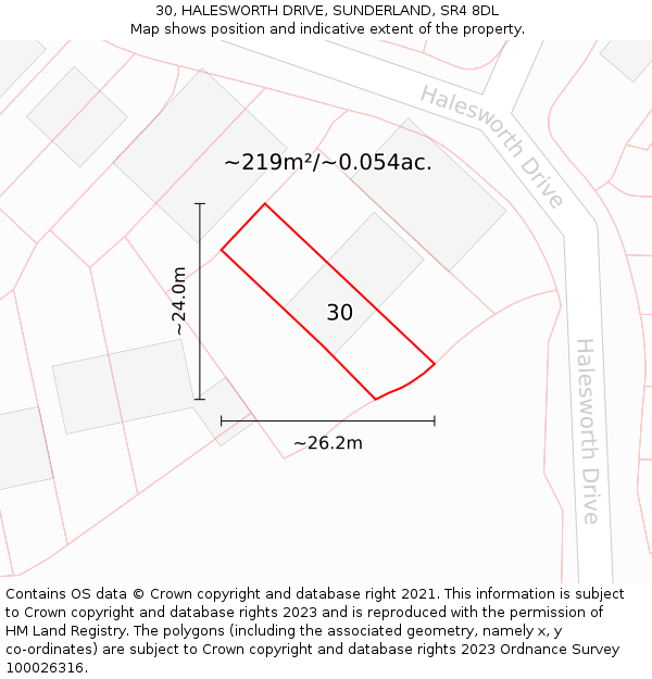 30, HALESWORTH DRIVE, SUNDERLAND, SR4 8DL: Plot and title map