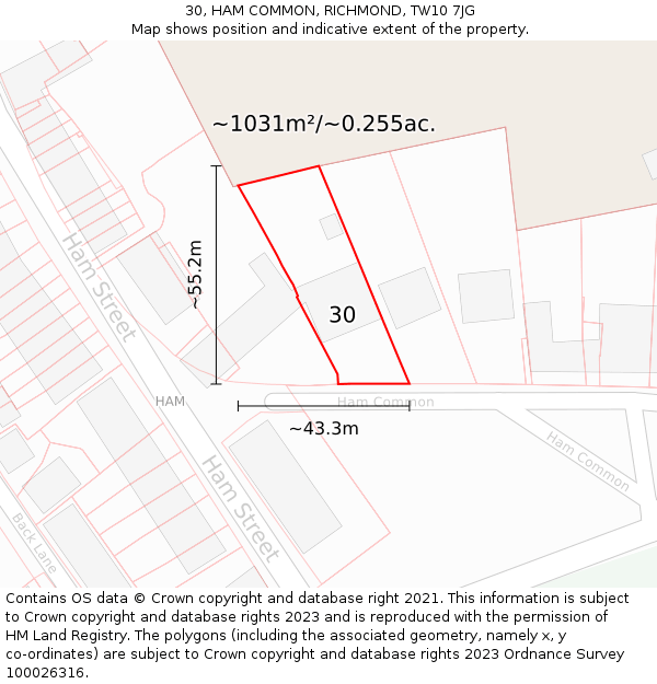 30, HAM COMMON, RICHMOND, TW10 7JG: Plot and title map