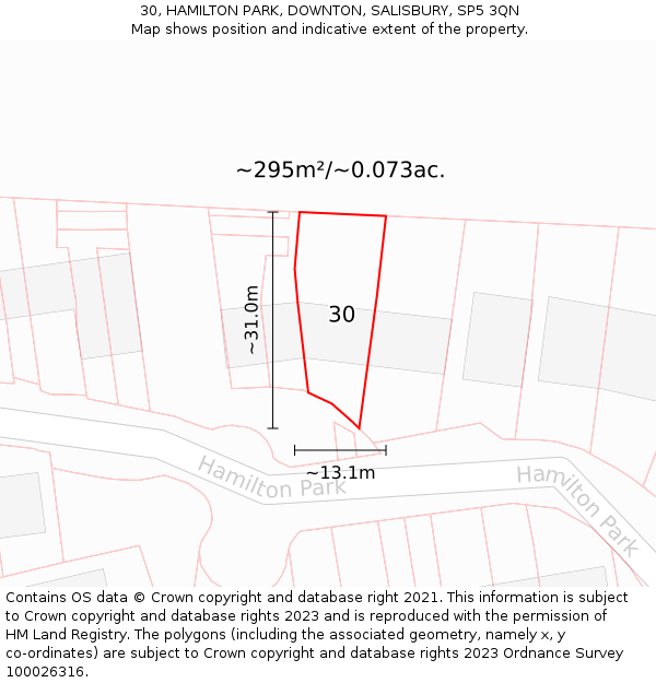 30, HAMILTON PARK, DOWNTON, SALISBURY, SP5 3QN: Plot and title map