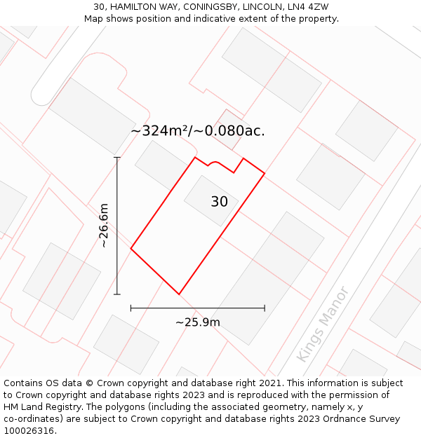 30, HAMILTON WAY, CONINGSBY, LINCOLN, LN4 4ZW: Plot and title map