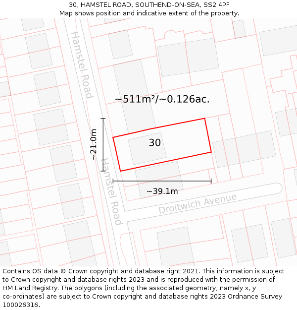 30, HAMSTEL ROAD, SOUTHEND-ON-SEA, SS2 4PF: Plot and title map