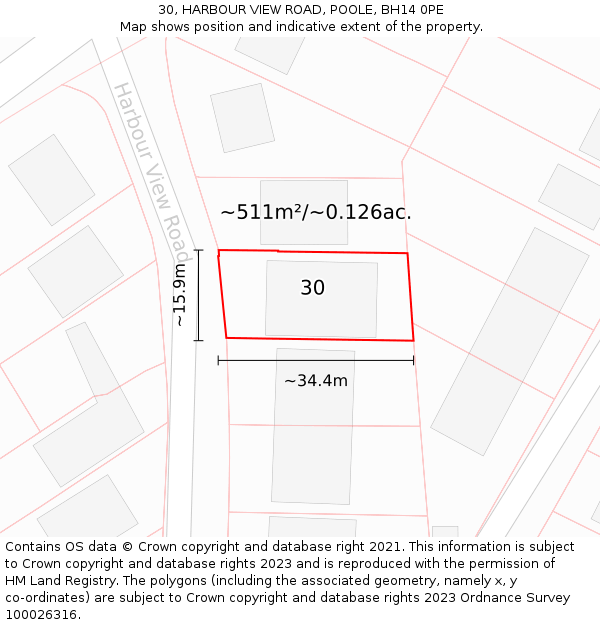 30, HARBOUR VIEW ROAD, POOLE, BH14 0PE: Plot and title map