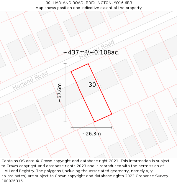 30, HARLAND ROAD, BRIDLINGTON, YO16 6RB: Plot and title map