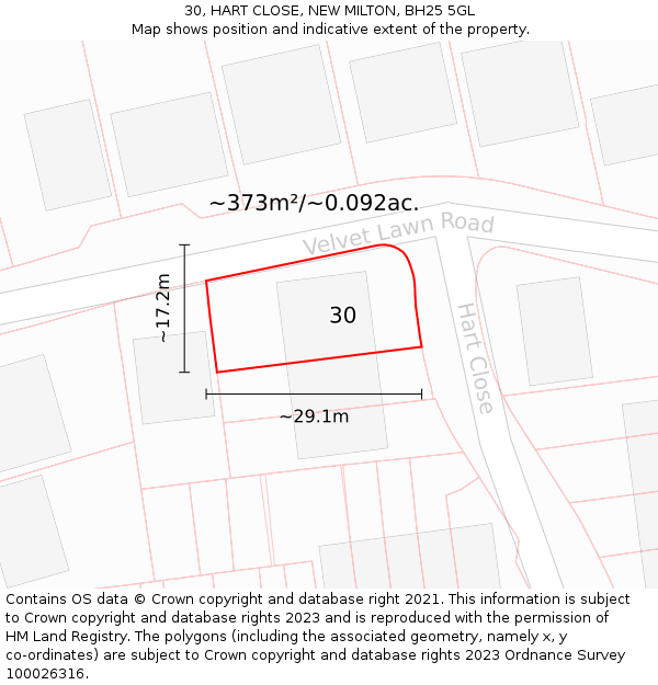 30, HART CLOSE, NEW MILTON, BH25 5GL: Plot and title map