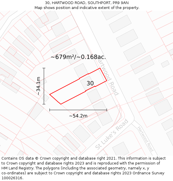 30, HARTWOOD ROAD, SOUTHPORT, PR9 9AN: Plot and title map