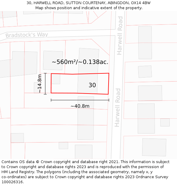 30, HARWELL ROAD, SUTTON COURTENAY, ABINGDON, OX14 4BW: Plot and title map