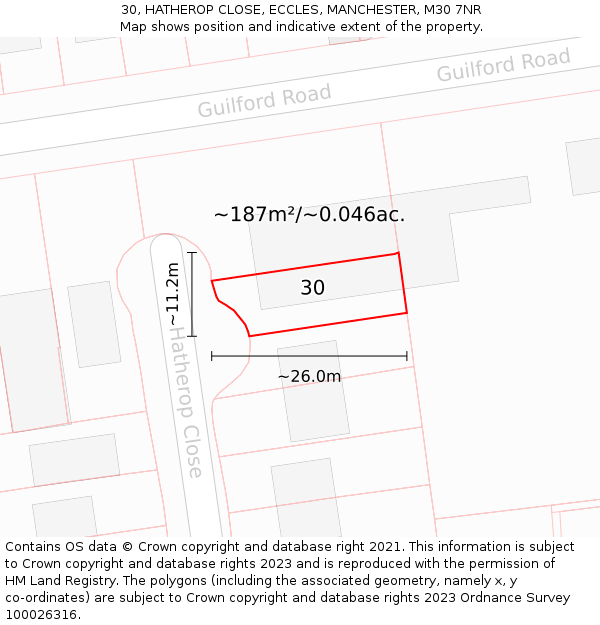 30, HATHEROP CLOSE, ECCLES, MANCHESTER, M30 7NR: Plot and title map