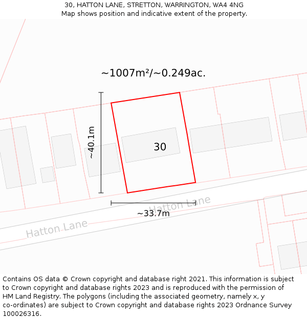 30, HATTON LANE, STRETTON, WARRINGTON, WA4 4NG: Plot and title map