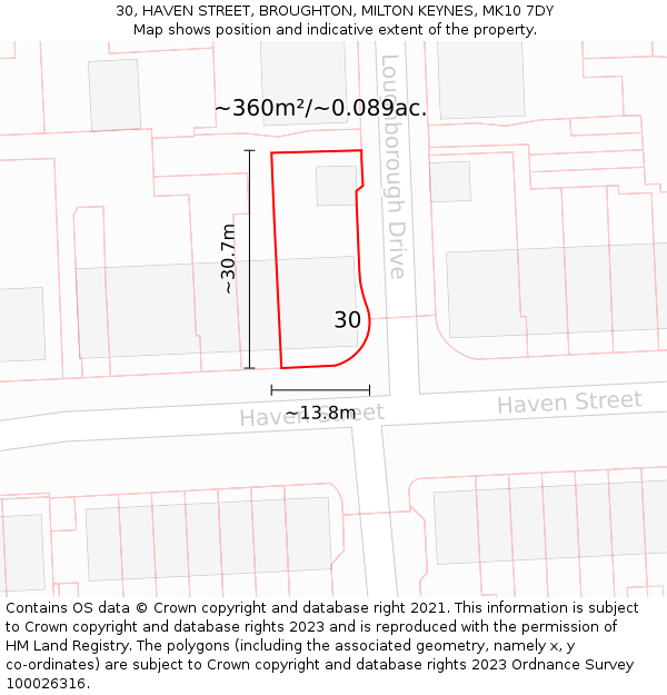 30, HAVEN STREET, BROUGHTON, MILTON KEYNES, MK10 7DY: Plot and title map