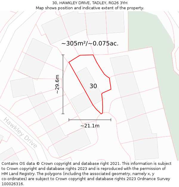 30, HAWKLEY DRIVE, TADLEY, RG26 3YH: Plot and title map