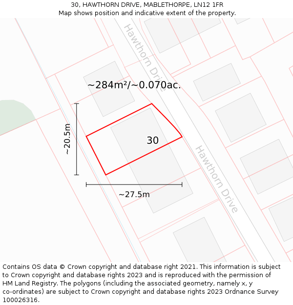 30, HAWTHORN DRIVE, MABLETHORPE, LN12 1FR: Plot and title map